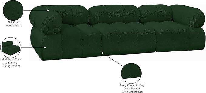 Meridian Furniture 611Green-S102A Ames Collection Modern | Contemporary Modular Sofa with Rich Green Boucle Fabric, Modular to Create Infinite Configurations, 102" W x 34" D x 28" H, Green