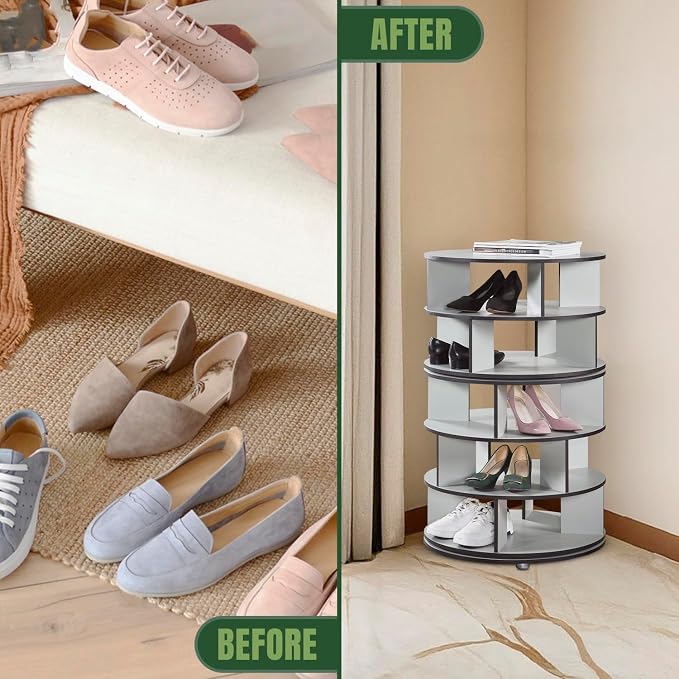 Kings Brand Furniture - 5-Tier Rotating Shoe Rack, 360° Revolving Lazy Susan Spinning Shoe Rack Tower Storage Organizer for Closet Entryway Bedroom Hallway, Green - Image 5