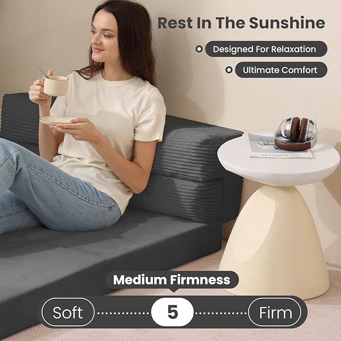 Folding Sofa Bed, Convertible Sleeper Chair with Pilow Foldable Matress, 2 in 1 Pull Out Loveseat Sofa Portable Fold Out Chair Bed Floor Couch Lounge for Living Room (Grey, Twin-41Inch)