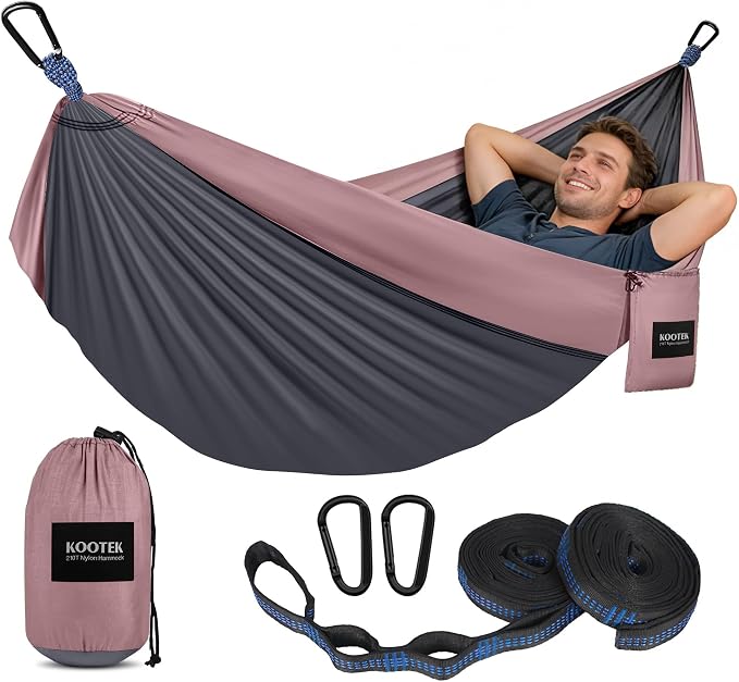 Kootek Camping Hammock, Portable Hammocks with Tree Straps & Attached Carry Bag, Camping Essentials Gear, Perfect for Outside Indoor Hiking Beach Backpack Travel by Kootek