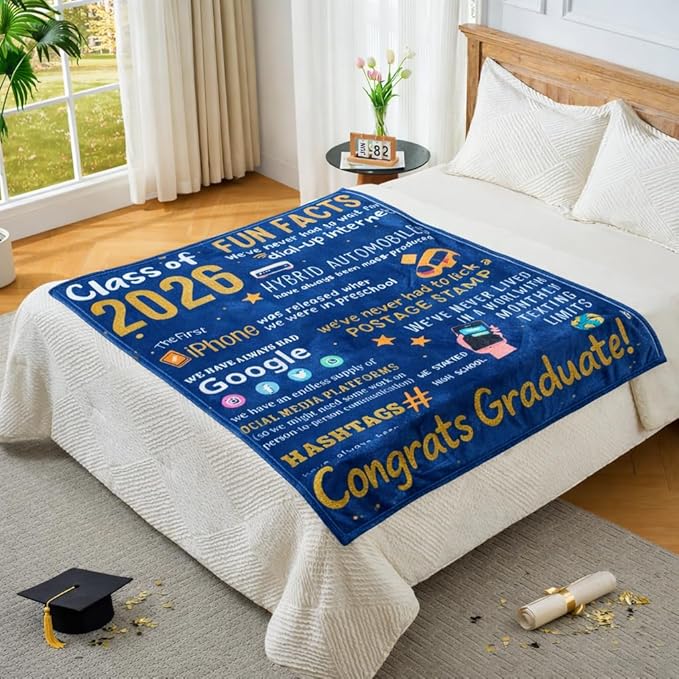 Graduation Gifts Blanket Class of 2026 ?€? Fun Facts Throw Blanket 50x60 Inch, Funny Inspirational Graduation Gift for Him Her, Cozy Plush Blanket for College High School Graduate