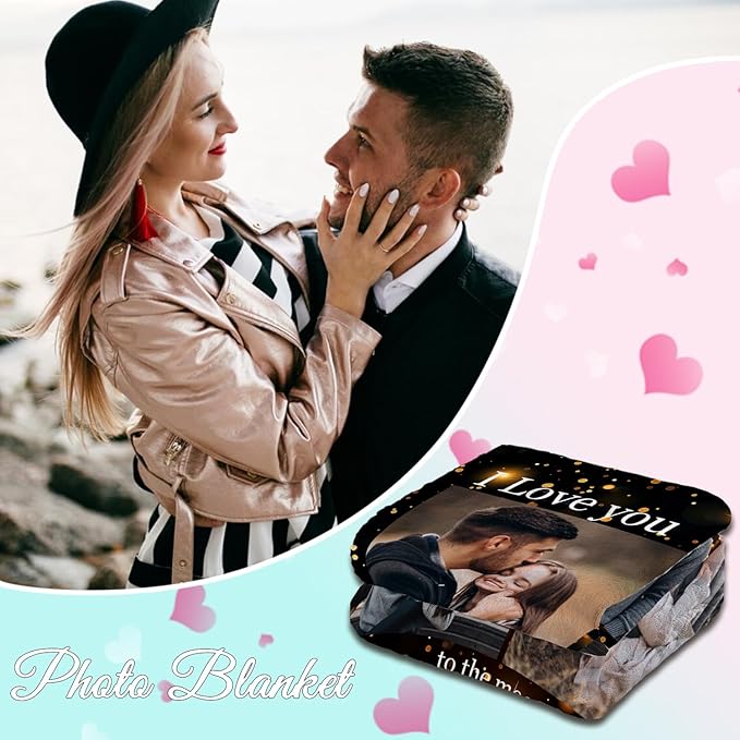 ROMANDY Ships Next Day Custom Blanket with Picture Customized Banket Personalized Throw Blankets Customizable Photo Blankets Customize Gifts for Mom Dad Girlfriend Boyfriend Wife Husband Her Him