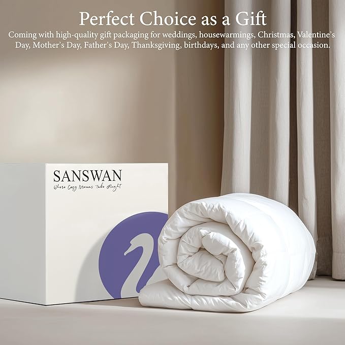 SANSWAN Oversized King Size Winter Goose Down Feather Comforter, Breathable Heavyweight Hotel Duvet Insert, 100% Organic Cotton Cover, Ultra Soft & Warm, 116x98 Inch, White