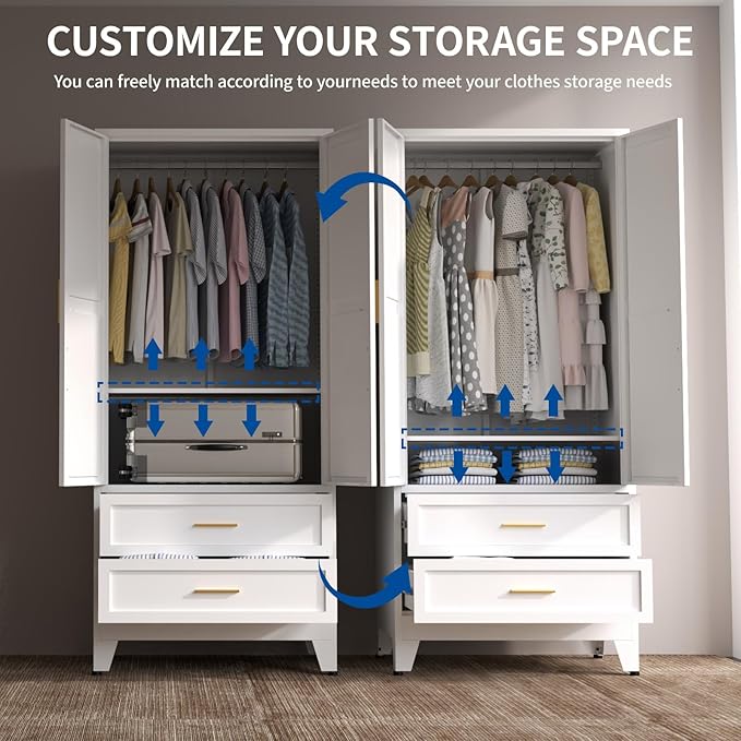 71" Heavy Duty Steel Armoire Wardrobe Closet - Metal Clothing Storage Cabinet with 2 Doors, 1 Drawer, Hanging Rod & Adjustable Shelves, Black for Bedroom, Gym, Laundry Room