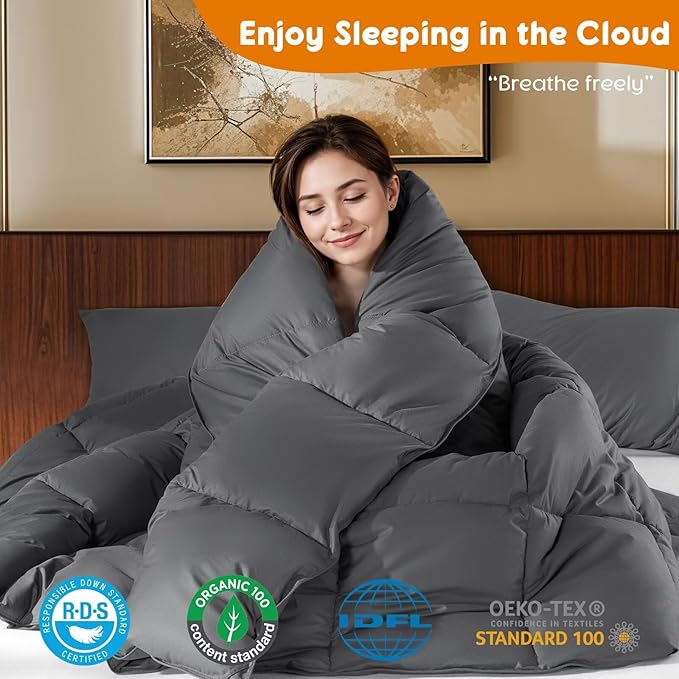 Rwlvpe Comforter Queen Size, All Season Duvet, Down Alternative Bedding Comforter (Dark Grey-10,90"x90")