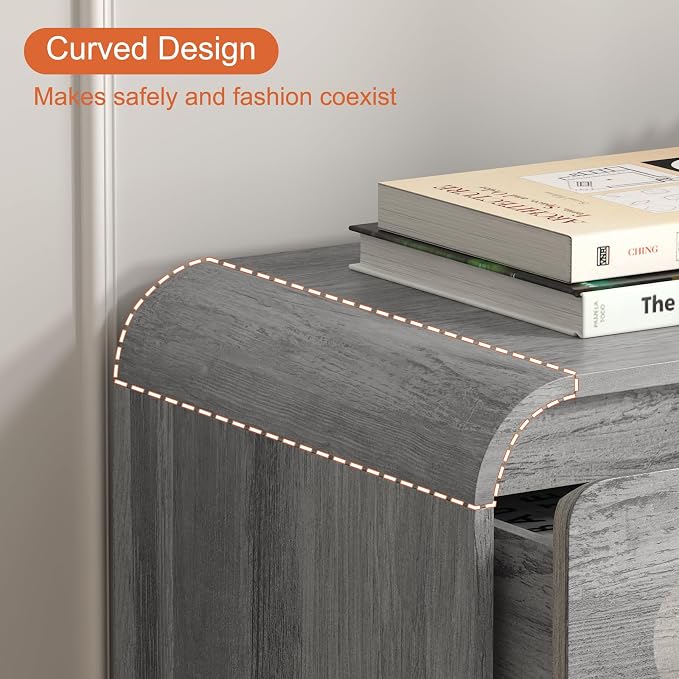32" Large Nightstand, 3 Drawer Nightstand with Spacious Drawers, Pre-Installed Slides, Wood Bedside Table, Modern End Table, Curved Night Stand for Bedroom Sofa Couch Office, Grey - Image 4