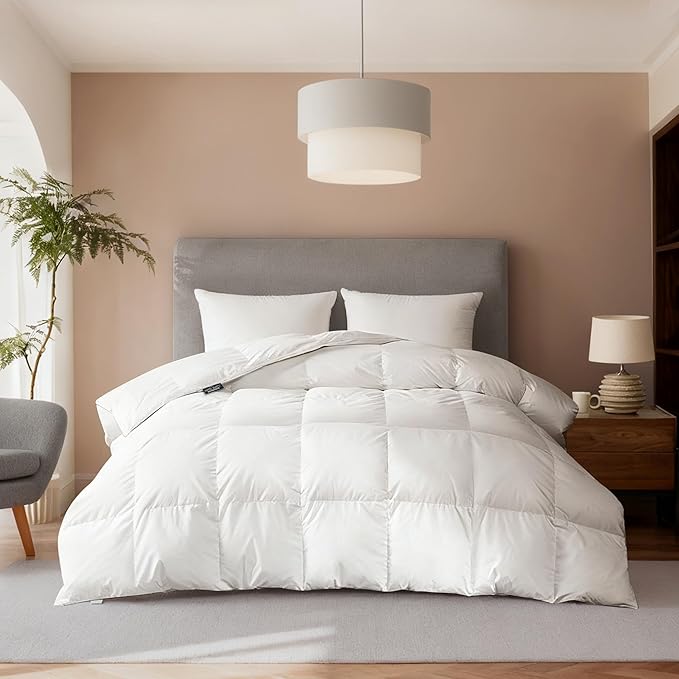 Hotel Suite Luxurious Feather and Down Comforter Duvet Insert King Size, 100% Cotton Cover, Hotel Collection Quilts, 68 oz Fill Weight, All Season Medium Warmth 104 x 88 Inch White
