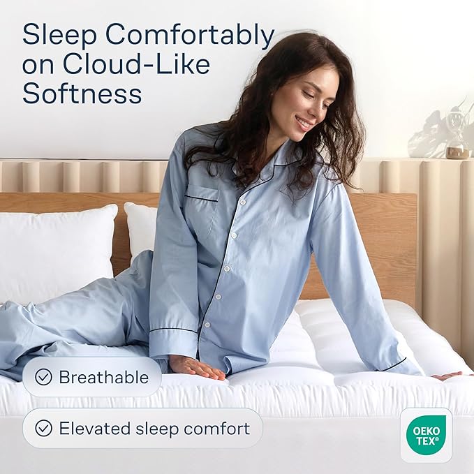 Cloud-Like Twin XL Mattress Topper - 100% Cotton Top Mattress Pad for Back Pain Relief - Breathable & Naturally Cooling for Hot Sleepers, White