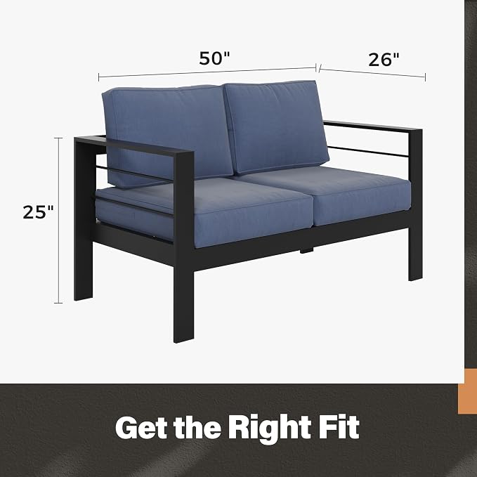 Solaste Aluminum Loveseat Patio Furniture, Weather-Resistant, Blue - Image 5