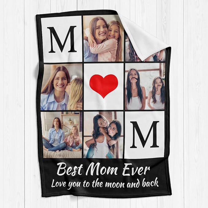 Printwoo Custom Photo Blanket Personalized Picture Blankets Birthday Gifts for Mom from Daughter Son Customized Gifts for Mom Grandma Wife