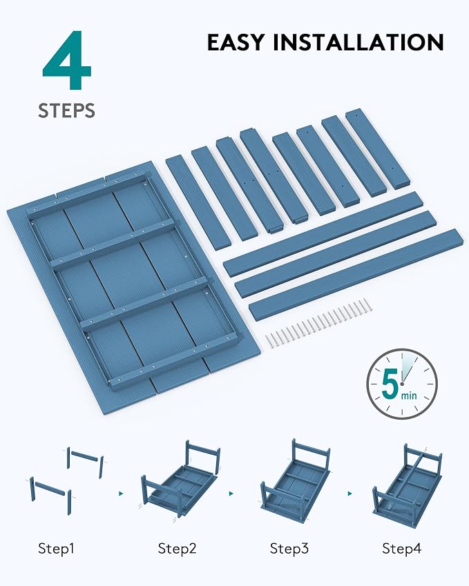 SERWALL HDPE Patio Coffee Table, Rectangle Outdoor Coffee Table, All-Weather Coffee Side Table for Balcony, Poolside, Deck, Garden, Blue - Image 7