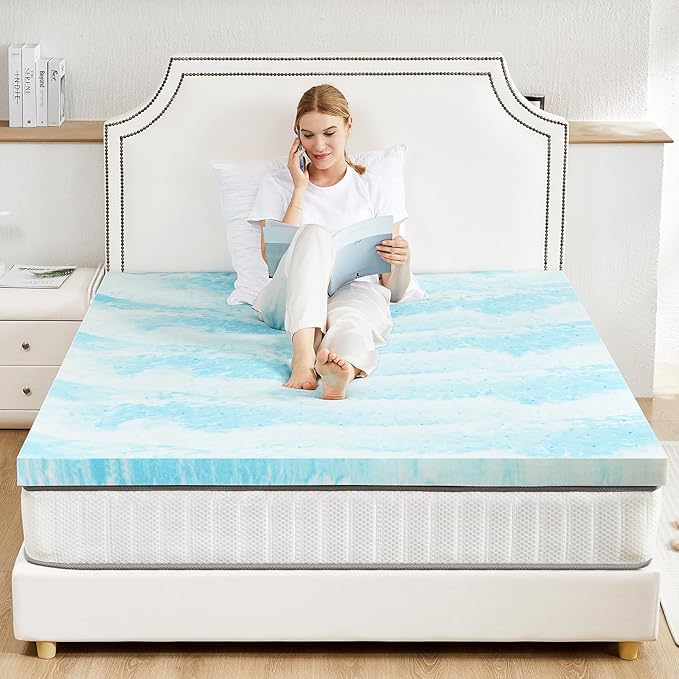 Mattress Topper Twin XL - 2 Inch Memory Foam Cooling Gel Infused Bed Topper for Back Pain, CertiPUR-US Certified