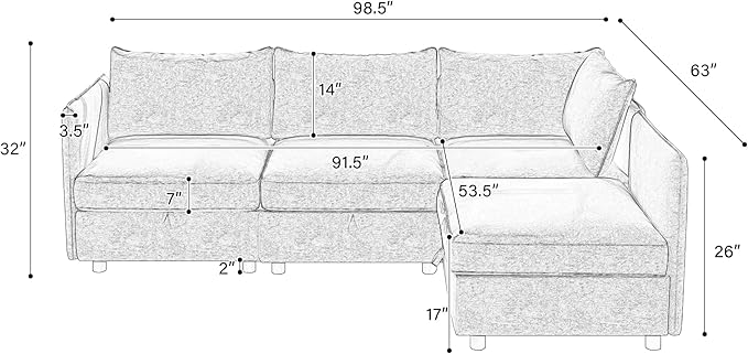 Oversized Modular Storage Sectional Sofa Customizable Seating Group Sofa&Couch Convertible Lounge Sleeper Chaise Daybed with Movable Seat, L-Shaped Chenille Upholstered Sofa Couch for Living Room