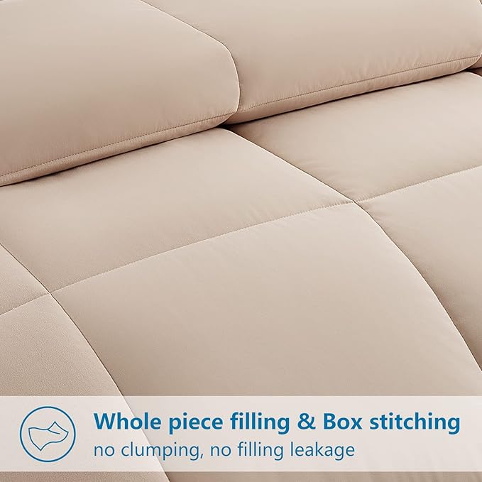 EASELAND Queen Size Down Alternative Comforter - Quilted Duvet Insert for All Seasons, Soft Lightweight with Corner Tabs, Summer Winter Warm Bedding, Beige 88×88 Inches