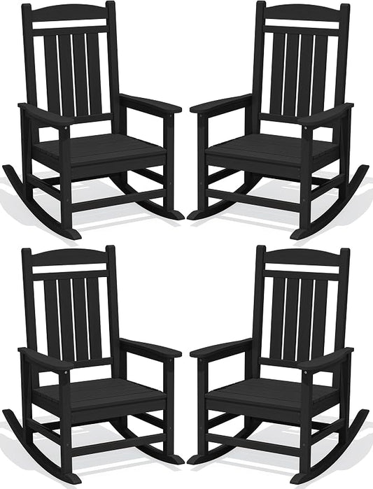 KINGYES Oversized Outdoor Rocking Chair Set of 4, High Density Polyethylene Patio Rocking Chairs with 330lbs Support for Adults, Black by KINGYES