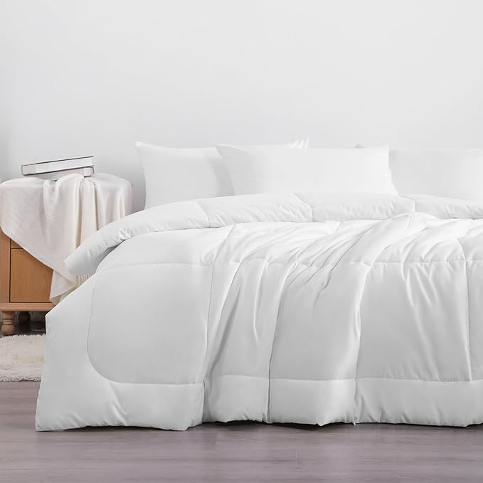 NTBAY Queen Comforter - Down Alternative Comforter Duvet Insert, All Season Bedding Quilted Comforter with Corner Tabs, Machine Washable, Soft Comforter Only, White