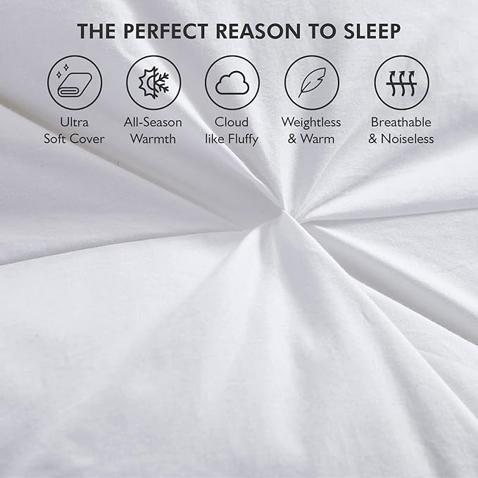Luxurious Goose Down Feather Fiber Comforter California King Size All-Season Duvet Insert, Premium Baffle Box, 108 x 98 INCHES, 100% Egyptian Cotton Cover, 85 oz Fluffy Fill Weight - White Pinch Pleat