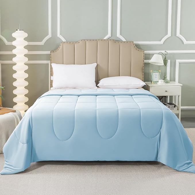 HYLEORY Cooling Comforter King Size - Summer Cooling Blanket for Hot Sleepers/Night Sweats, Double-Sided Cold Touch Silky Ice Comforters, Breathable Lightweight Beddings, Cool Blue, 108"x90"