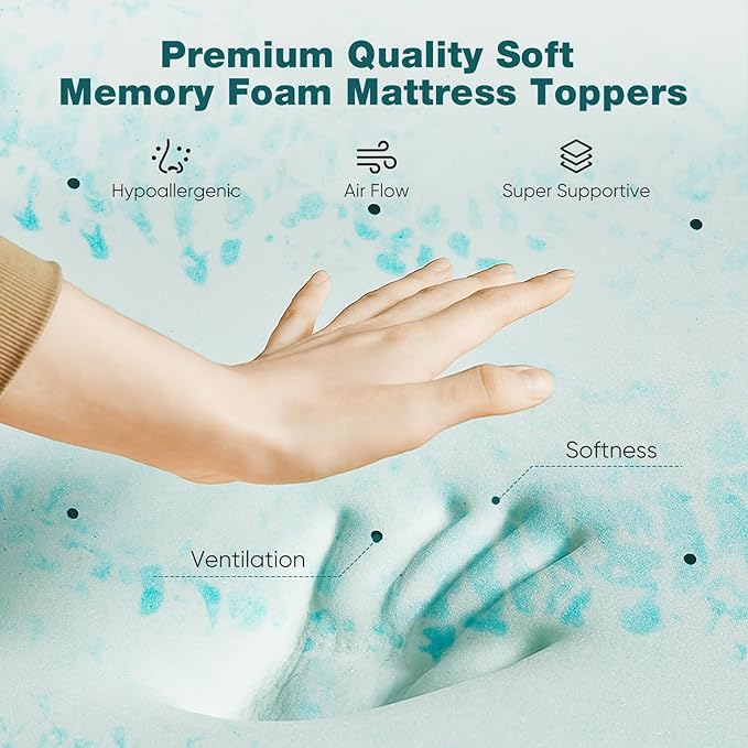 Sweetcrispy Mattress Topper King, 4 Inch Thick Memory Foam Gel Infused Cooling Toppers Pad for King Size Bed, Sleeper Sofa, RV, Camper, CertiPUR US Certified, Ventilated and Breathable
