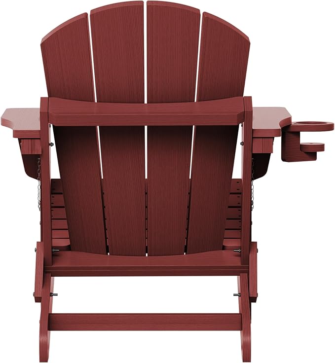 SERWALL Folding Adirondack Chair Set of 6 Weather Resistant Lawn Chairs with Cup Holder for Patio - Red - Image 12