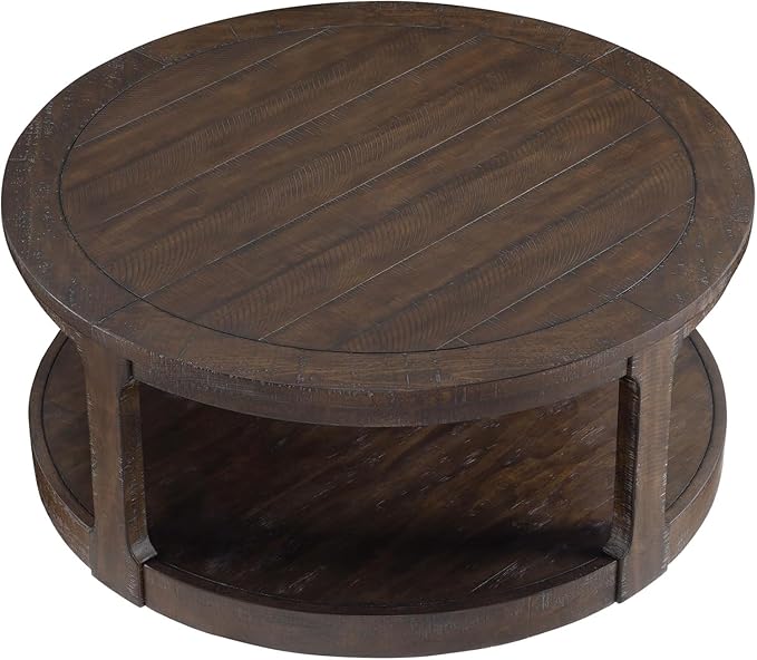 Coffee Table Round Wood 40" Modern Coffee Tables for Living Room Brown Circle Center 2-Tier Solid Desktop Accent with Shelf Storage Minimalistic Design Home Furniture Apartment Office Easy to Assemble