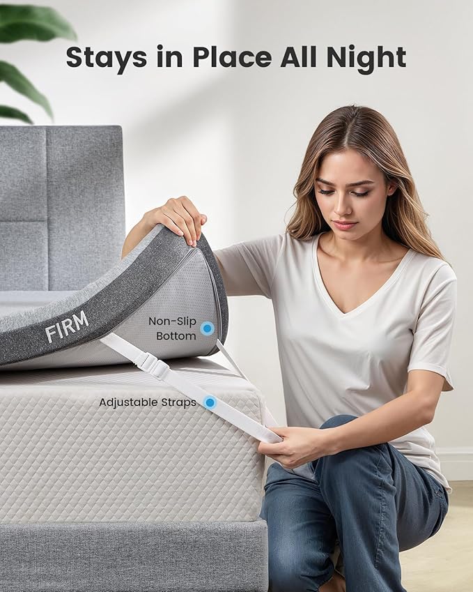 PERLECARE Dual Firmness Mattress Topper Queen, 3 Inch Firm Bed Topper with Split Soft & Firm Zones, Supportive Mattress Pad for Back Pain, Non-Slip & Removable, Made with CertiPUR-US® Certified Foam