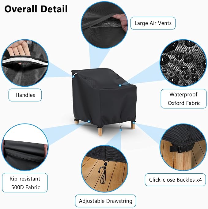 Gasadar Patio Chair Cover - 2 Pack, Patio Furniture Covers Waterproof, Heavy Duty Outdoor Chair Covers, Lawn Outdoor Furniture Cover -38" W x 40" D x 31" H - Image 3