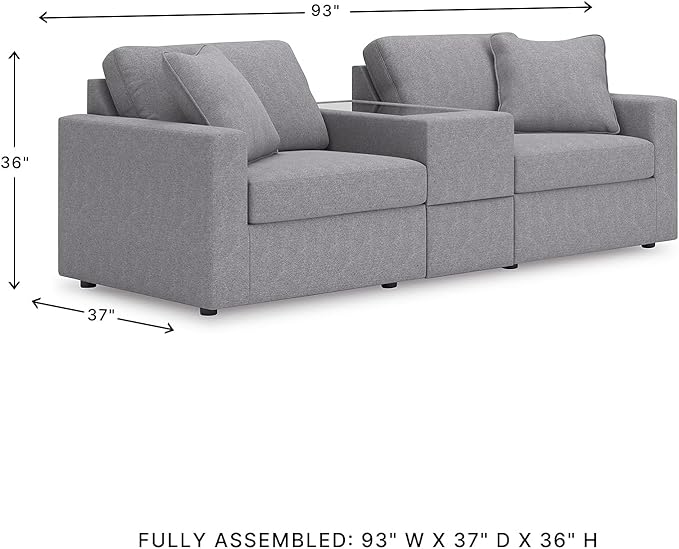 Signature Design by Ashley Modmax Casual Modular Stain Resistant 3-Piece Sectional with Storage Console, Drawer and 2 Accent Pillows, Gray