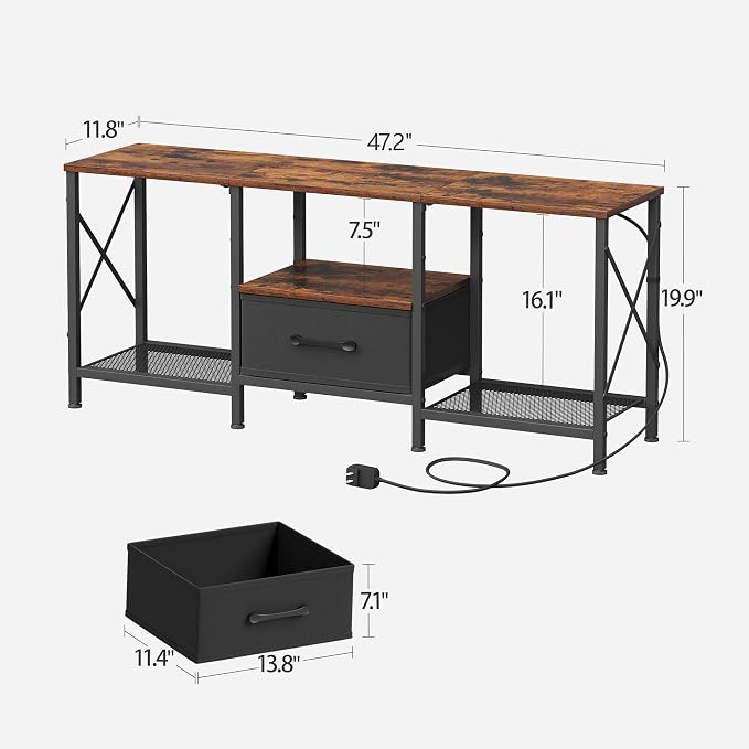 JARHETUN LED TV Stand with Fabric Drawer, Entertainment Center for 50 55 Inch TV, Industrial TV Console Table with Open Storage Shelves for Living Room, Bedroom, Rustic Brown - Image 3