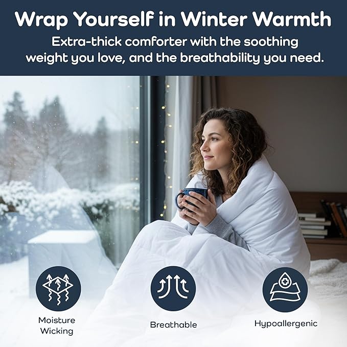 Olive + Crate 100% Viscose derived from Bamboo Comforter Outer Shell - Extra Thicker and Heavier King Size - Cooling Blanket, Hypoallergenic & Moisture Wicking Bedding - Winter Comforter (102"x90")