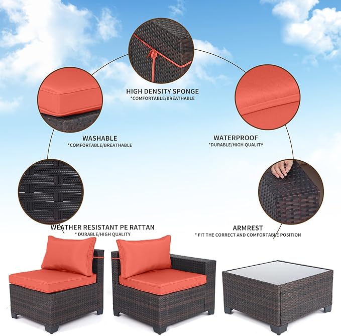 CHABATREE 9 Pieces Outdoor Patio Furniture Sets,Rattan Conversation Sectional Set,Manual Weaving Wicker Patio Sofa with Tea Table