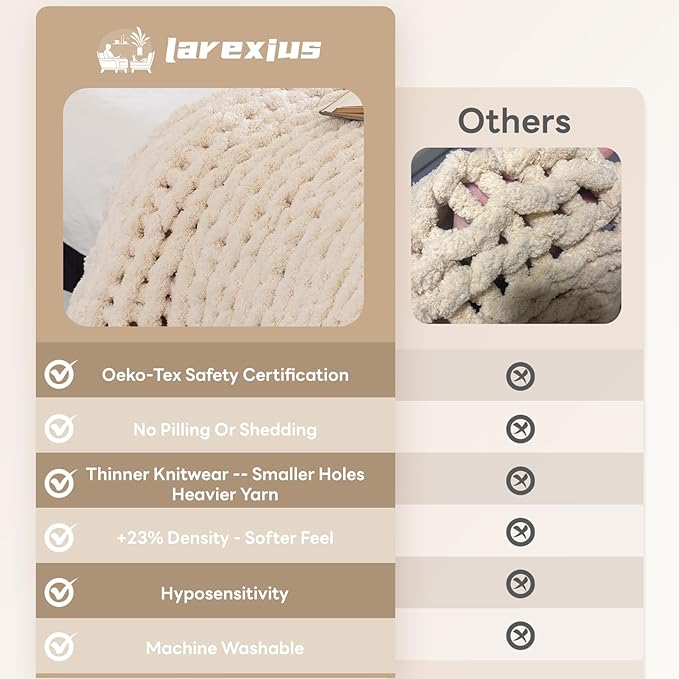 Chunky Knit Blanket - Luxury Soft Cozy 60 * 80 Throw Blanket,100% Woven Blanket Rope Knot Throw Blanket for Couch, Sofa, Home Decor, Gift - Machine Washable (Cream, 60 * 80)