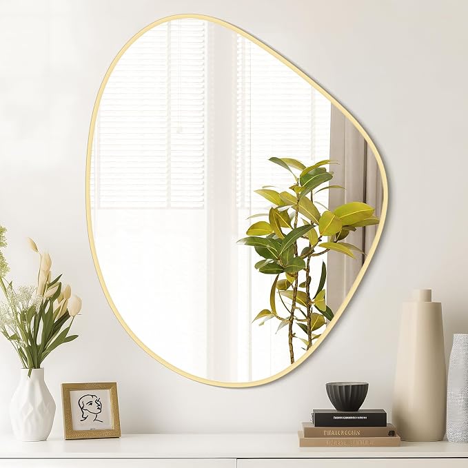 WallBeyond Asymmetrical Mirror, Irregular Wall Mirror for Bathroom, Abstract Wall Mirrors Decorative for Bedroom Living Room Entryway Hall, Mirrors for Wall Decor 28" H x 23" W, Gold - Image 2