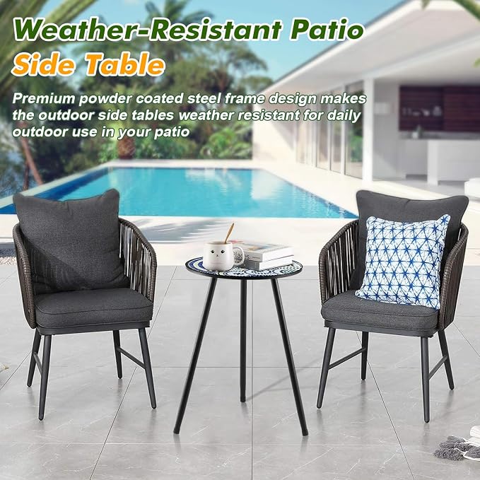 1 Pack Metal Outdoor Side Table Small Outside Round End Table for Patio Modern Accent Garden Corner Table for Small Spaces, Balcony, Porch, Weather-Resistant, Plant Stand Indoor, Round Mosaic - Image 5