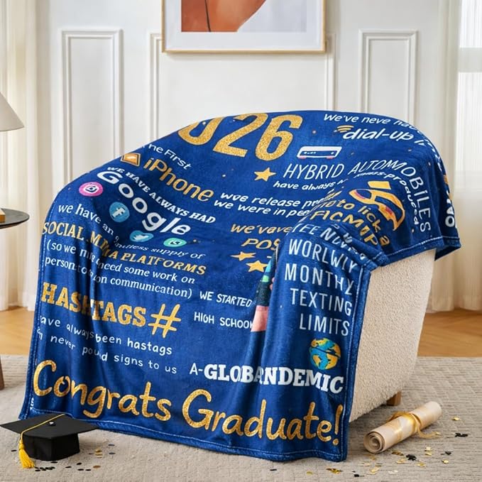 Graduation Gifts Blanket Class of 2026 ?€? Fun Facts Throw Blanket 50x60 Inch, Funny Inspirational Graduation Gift for Him Her, Cozy Plush Blanket for College High School Graduate