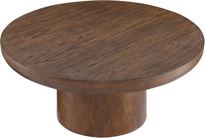 35.98'' Round Coffee Table Wood Pedestal Coffee Tables for Living Room, Modern Rustic Table Circle Easy Assembly, Dark Brown-ø35.98''