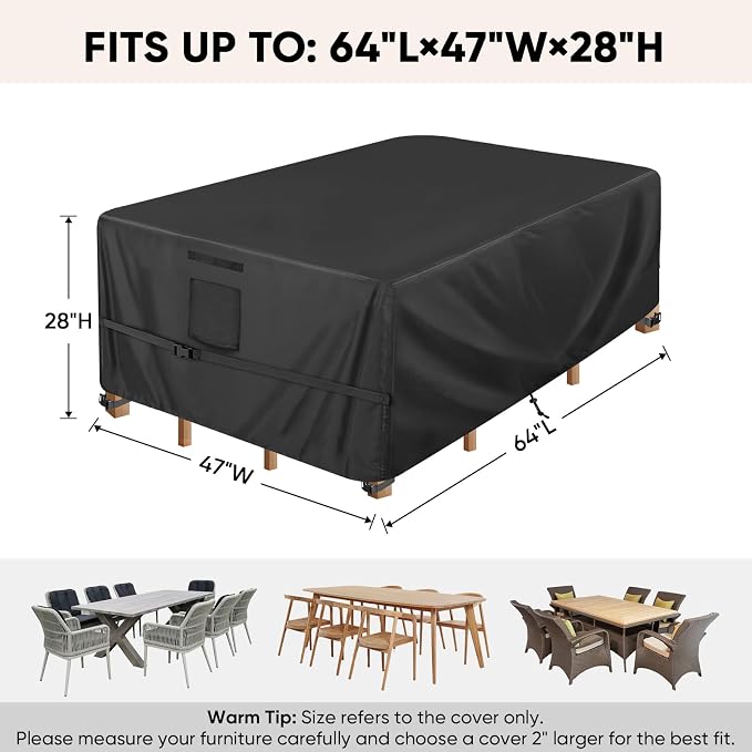 BALEINE Patio Furniture Covers, Outdoor Furniture Covers Waterproof, Heavy Duty Oxford Patio Table Cover for Outdoor Table, Chair, Sofa, Desk (Black 64"L×47"W×28"H) - Image 2