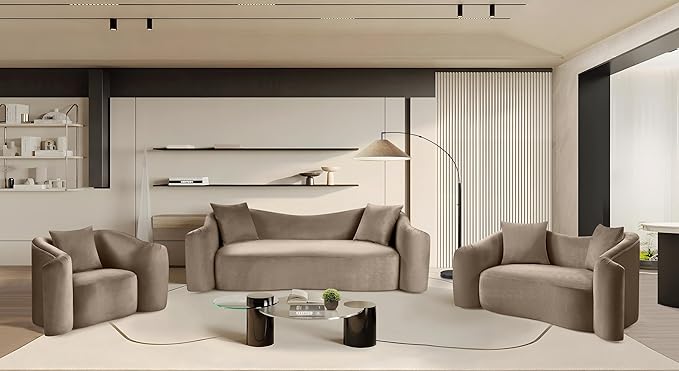 Meridian Furniture 44052Taupe-S Destin Collection Modern | Contemporary Sofa with Ultra Luxe Taupe 460 GSM Velvet, Rich Curves, 91" W x 34.5" D x 31" H, Taupe