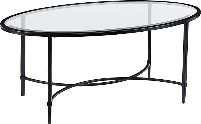 SEI Furniture Quinton Metal/Glass Oval Cocktail Table - Black, 45 in x 25 in x 19 in