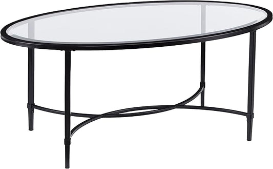 SEI Furniture Quinton Metal/Glass Oval Cocktail Table - Black, 45 in x 25 in x 19 in