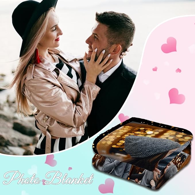 ROMANDY Ships Next Day Custom Blanket with Picture Customized Banket Personalized Throw Blankets Customizable Photo Blankets Customize Gifts for Mom Dad Girlfriend Boyfriend Wife Husband Her Him