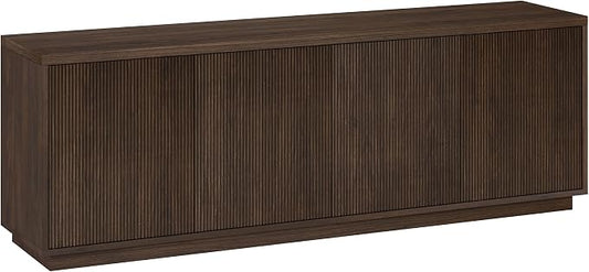 Henn&Hart Fluted TV Stand for TVs up to 75" with 2 Concealed Ribbed Storage Cabinets and Adjustable Shelves for Living Room, Family Room, or Office, Rich Brown by HennHart