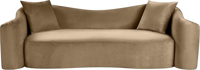 Meridian Furniture 44052Beige-S Destin Collection Modern | Contemporary Sofa with Ultra Luxe Beige 460 GSM Velvet, Rich Curves, 91" W x 34.5" D x 31" H, Beige