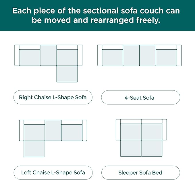Acanva Corduroy Convertible Modular L Shaped Sectional Sofa, 4 Seater Free Combination Corner Couch, Convertible to DayBed, Wide Loveseat with Moveable Ottomans for Small Spaces, Sleeper Bed, White