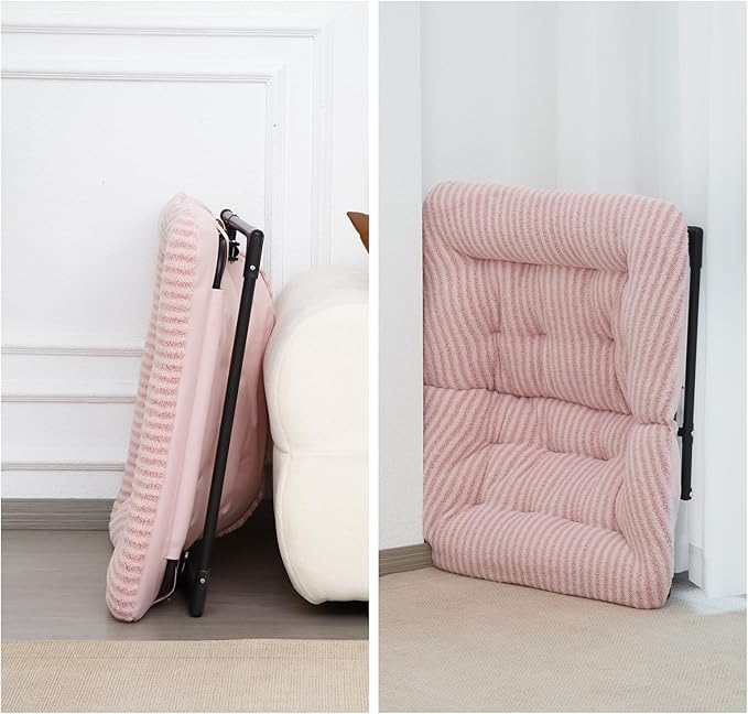 Comfy Saucer Chair for Adults, Soft Faux Fur Bedroom Chair, Accent Dorm Chairs, Flexible Living Room Reading Chairs, Oversized Folding Seat for Teens, X-Large, Stripe Pink