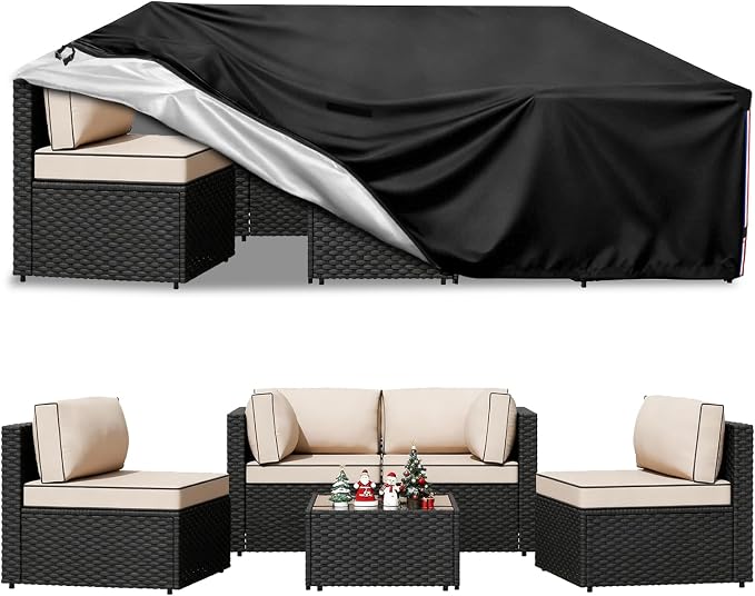Patio Furniture Covers Waterproof,Heavy Duty Outdoor Furniture Covers, Rectangle Patio Table Cover Fits 5-8Piece Sectional Set Outdoor Chair Couch Table Sets (111" L x 74" W x 28" H) by Unknown