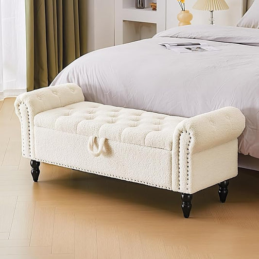 Furnimart Storage Ottoman Bench for Queen Size Bed, Faux Fur Upholstered Storage Bench Accent Bench with Rolled Arms for Bedroom,Living Room, Entryway, 2.5Cubic Feet by FurnimartFurniture