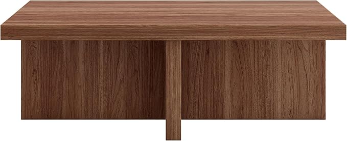 Henn&Hart 44" Rectangular Pedestal Low-Profile Coffee Table for Living Room, Family Room, or Office, Satin Walnut