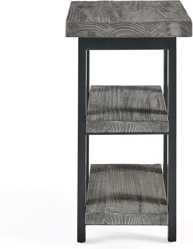Alaterre Furniture Pomona Living Room Tables – 3-Tier Solid Wood End Table with Metal Legs & Storage Shelves – Modern Rustic Industrial Space-Saving Accent Table or Nightstand (Slate Grey)