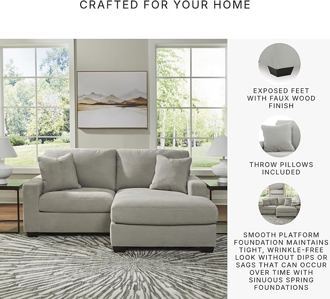 Signature Design by Ashley Ammon Contemporary Anti Sag Sofa Chaise with Loose Seat Cushion and 2 Accent Pillows, Light Gray